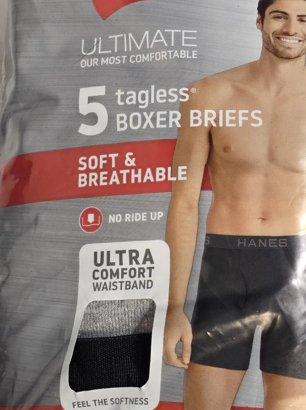 Hanes Ultumate Mens Size Medium 5-Pack Cotton Cool Comfort Tagless Boxer Briefs